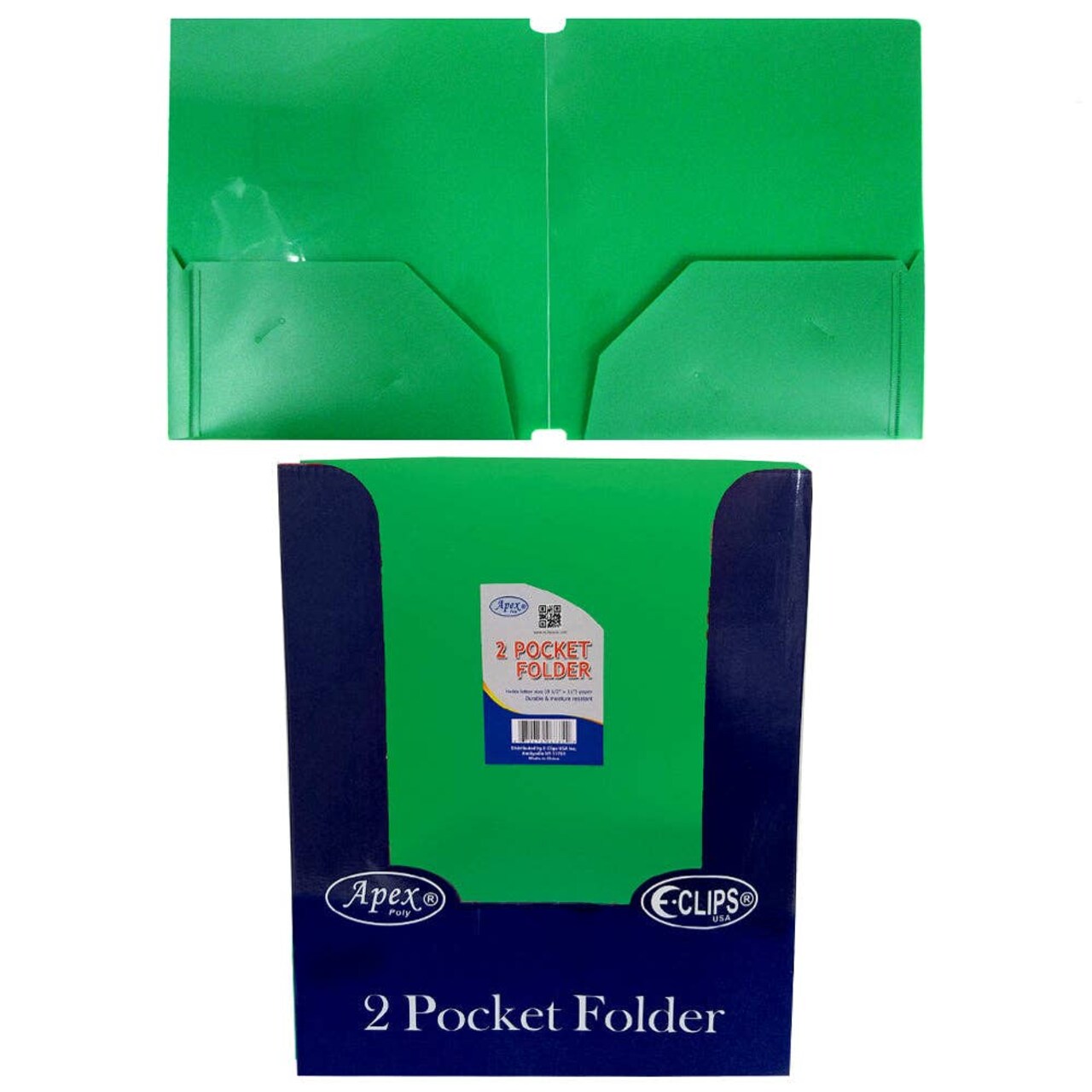Green Poly Pocket Folders – 2 Pockets, Card Slot – 48 Count